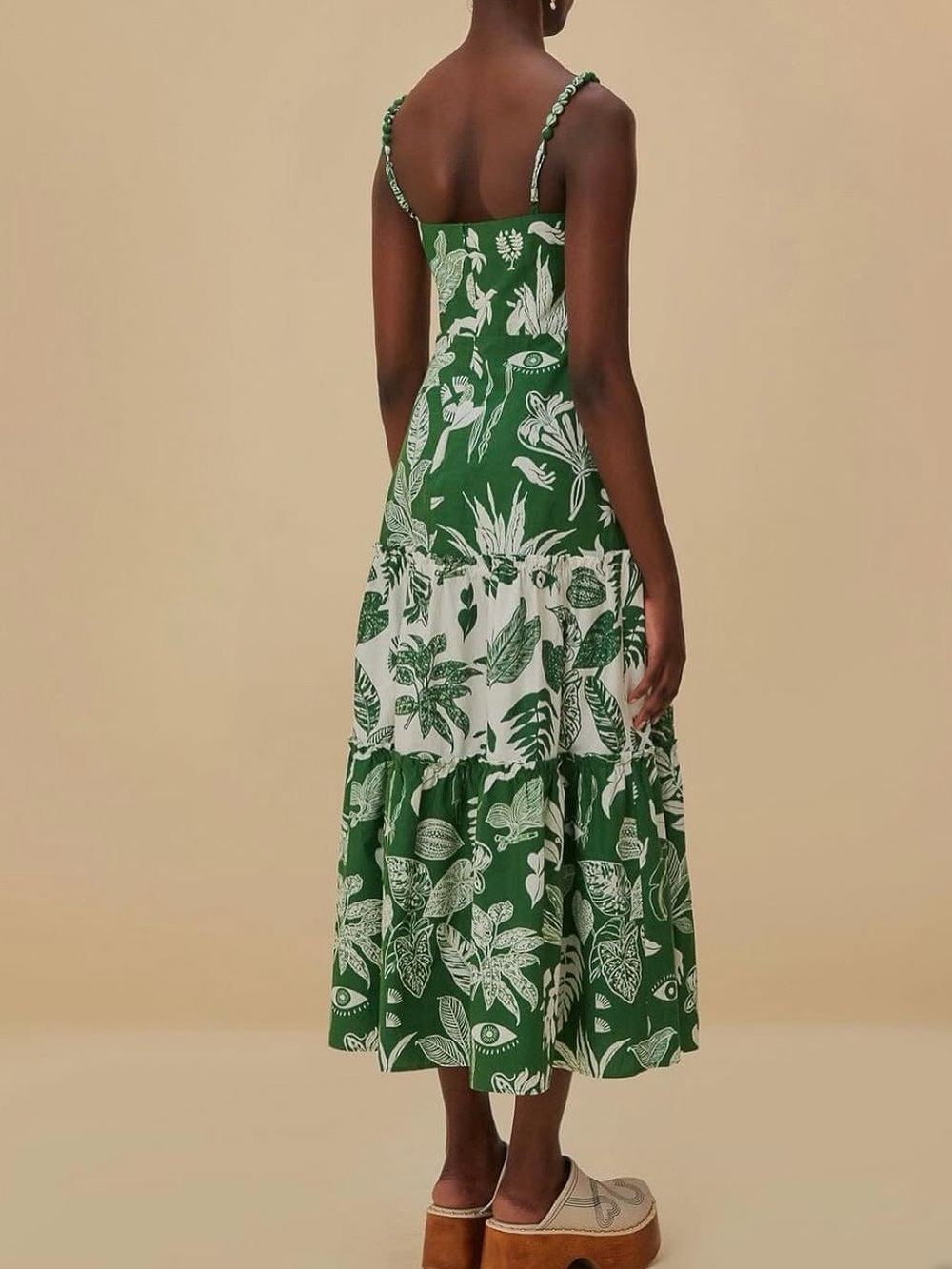FARM Rio Green and White Floral Tiered Midi Dress - Picture 2 of 2